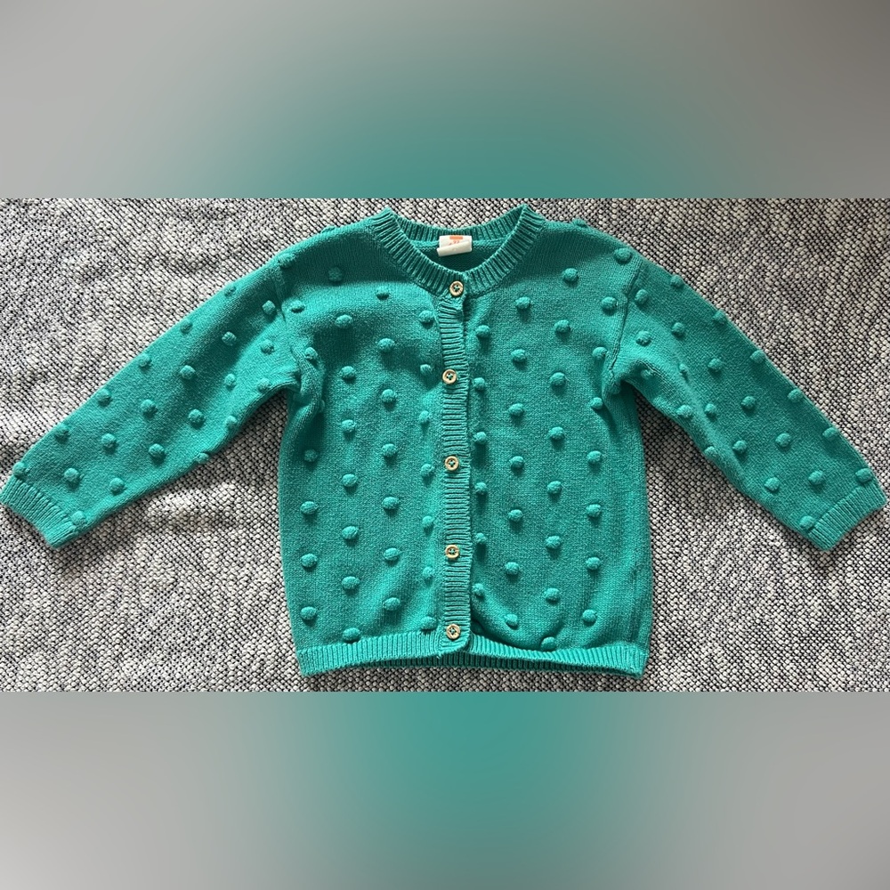 HEMA Girls 2T 92cm Green Popcorn Bobble Knit Cardigan Sweater